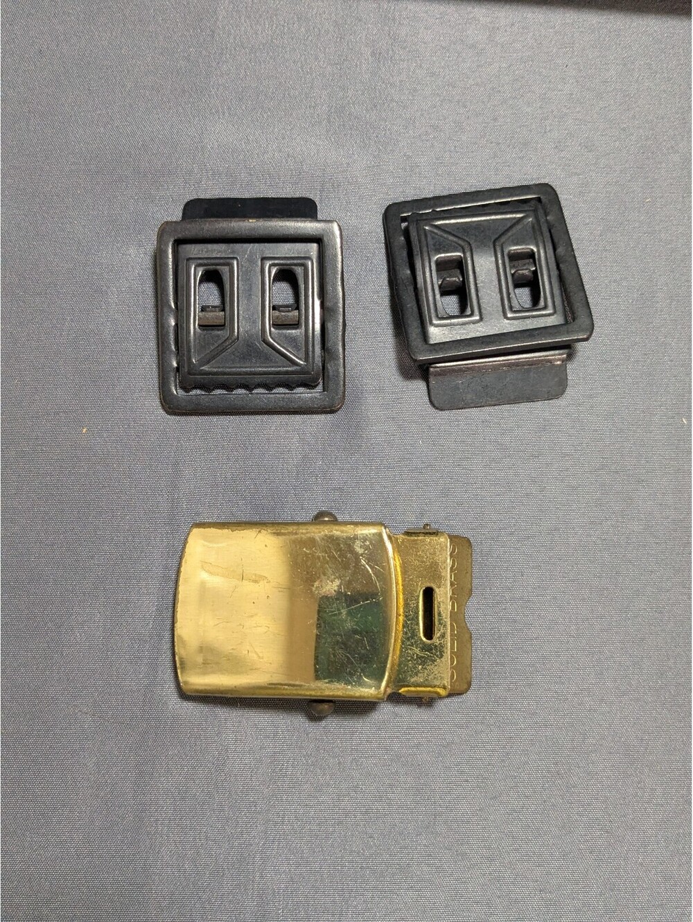 Vintage Solid Brass and Black Metal Belt Buckles Set of 3